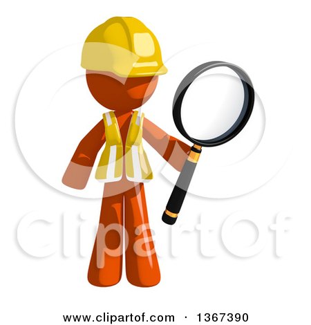 Clipart of an Orange Man Construction Worker Holding a Magnifying Glass - Royalty Free Illustration by Leo Blanchette