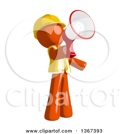 Clipart of an Orange Man Construction Worker Using a Megaphone - Royalty Free Illustration by Leo Blanchette
