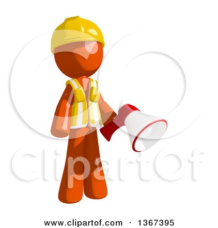 Clipart of an Orange Man Construction Worker Holding a Megaphone - Royalty Free Illustration by Leo Blanchette