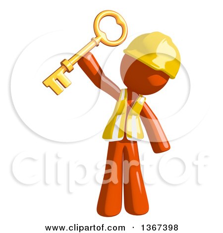 Clipart of an Orange Man Construction Worker Holding a Skeleton Key - Royalty Free Illustration by Leo Blanchette