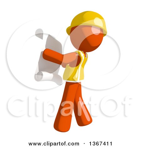 Clipart of an Orange Man Construction Worker Reading Blueprints - Royalty Free Illustration by Leo Blanchette