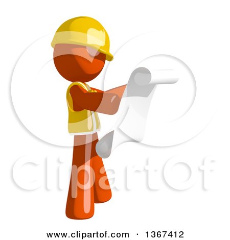 Clipart of an Orange Man Construction Worker Reading Blueprints - Royalty Free Illustration by Leo Blanchette