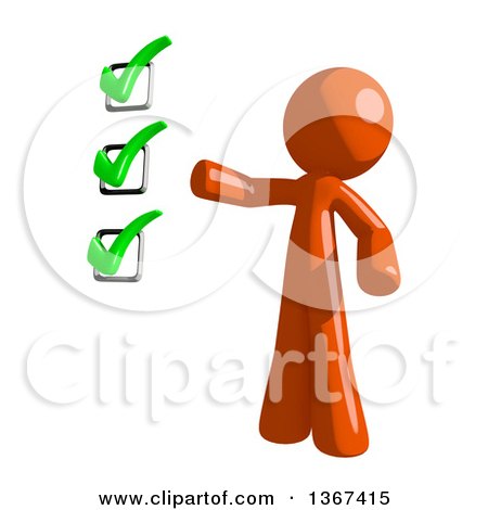 Clipart of an Orange Man Presenting a Check List - Royalty Free Illustration by Leo Blanchette