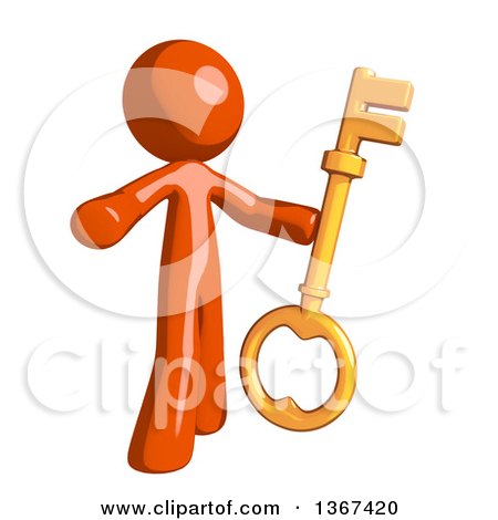 Clipart of an Orange Man Holding a Skeleton Key - Royalty Free Illustration by Leo Blanchette