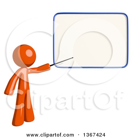 Clipart of an Orange Man Holding a Pointer Stick Against a White Board - Royalty Free Illustration by Leo Blanchette
