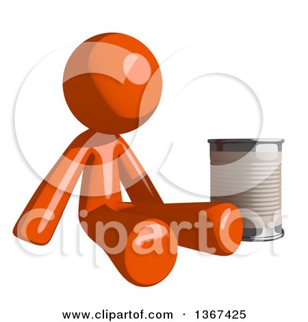 Clipart of an Orange Man Begging and Sitting with a Can - Royalty Free Illustration by Leo Blanchette
