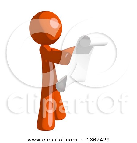Clipart of an Orange Man Reading a List, Facing Right - Royalty Free Illustration by Leo Blanchette