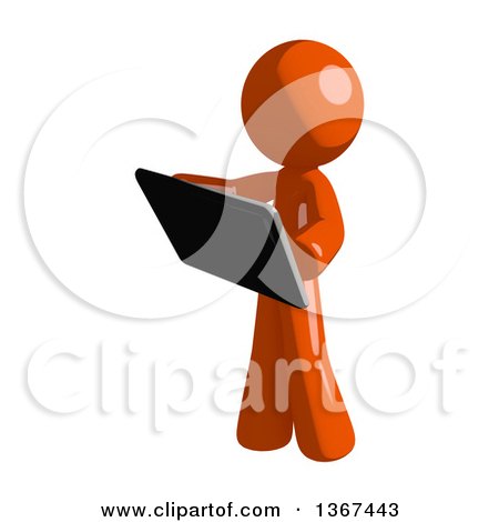 Clipart of an Orange Man Using a Tablet Computer - Royalty Free Illustration by Leo Blanchette
