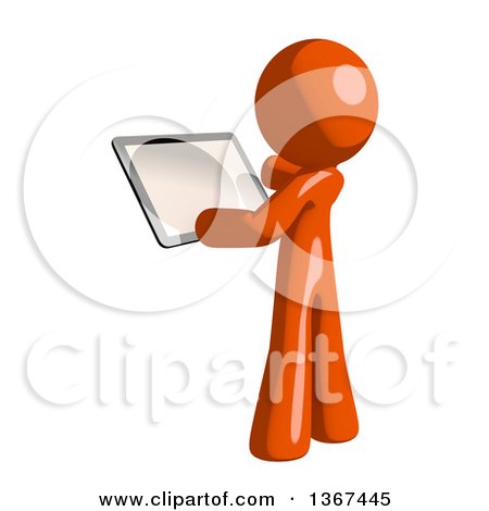 Clipart of an Orange Man Using a Tablet Computer - Royalty Free Illustration by Leo Blanchette