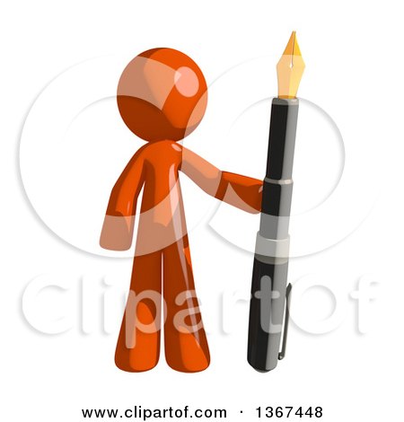 Clipart of an Orange Man Holding a Fountain Pen - Royalty Free Illustration by Leo Blanchette