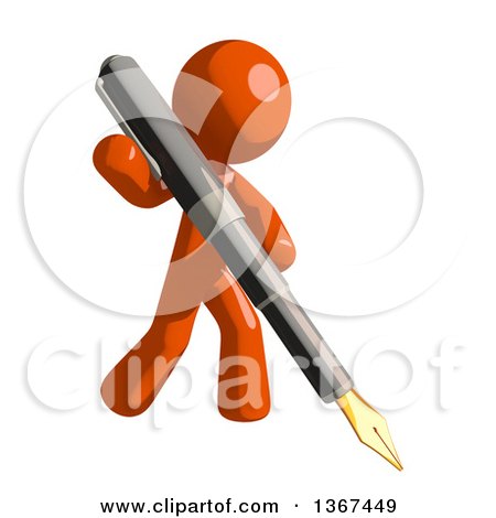 Clipart of an Orange Man Holding a Fountain Pen - Royalty Free Illustration by Leo Blanchette