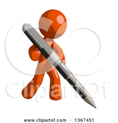 Clipart of an Orange Man Holding a Pen - Royalty Free Illustration by Leo Blanchette