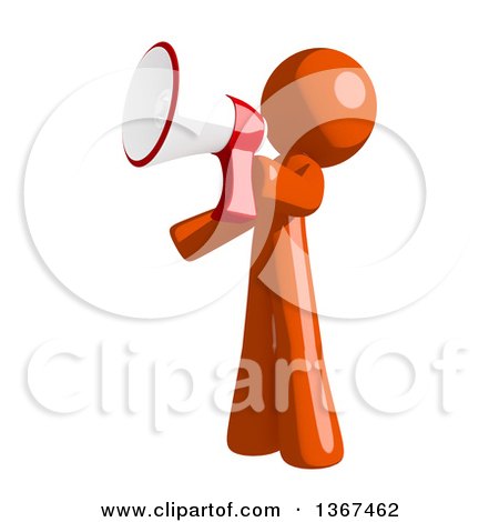 Clipart of an Orange Man Announcing with a Megaphone - Royalty Free Illustration by Leo Blanchette