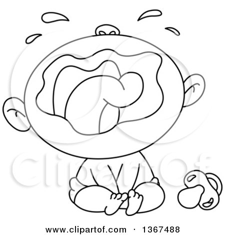 Clipart of a Cartoon Black and White Wailing Baby Boy - Royalty Free Vector Illustration by yayayoyo