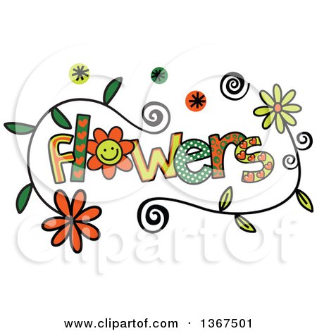 Clipart of Colorful Sketched Flowers Word Art - Royalty Free Vector Illustration by Prawny