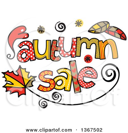 Clipart of Colorful Sketched Autumn Sale Word Art - Royalty Free Vector Illustration by Prawny