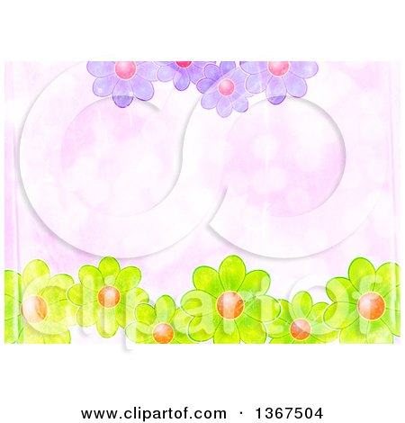 Clipart of a Distressed Pink Background with Purple and Green Flowers - Royalty Free Illustration by Prawny