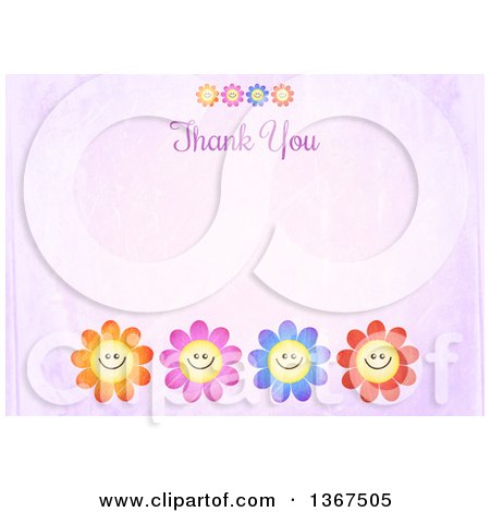 Clipart of a Distressed Purple Flower Background with Thank You Text - Royalty Free Illustration by Prawny