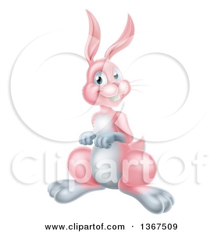 Clipart of a Happy Pink Easter Bunny Rabbit - Royalty Free Vector Illustration by AtStockIllustration