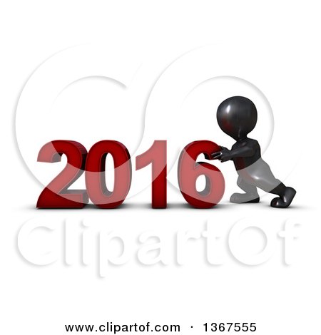 Clipart of a 3d Reflective Black Man Pushing Together a New Year 2016, over White - Royalty Free Illustration by KJ Pargeter