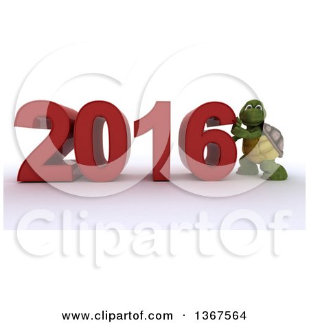 Clipart of a 3d Tortoise Pushing Together a New Year 2016, over White - Royalty Free Illustration by KJ Pargeter