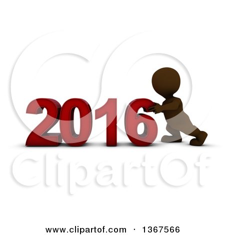 Clipart of a 3d Brown Man Pushing Together a New Year 2016, over White - Royalty Free Illustration by KJ Pargeter