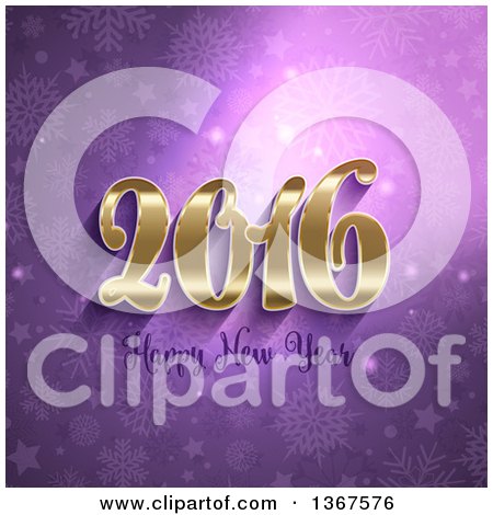 Clipart of a Happy New Year 2016 Greeting over Purple Stars and Snowflakes - Royalty Free Vector Illustration by KJ Pargeter