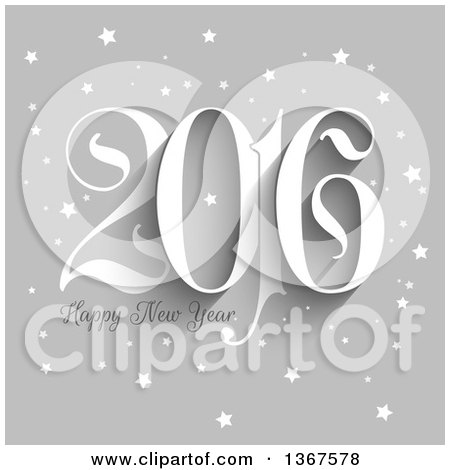 Clipart of a Happy New Year 2016 Greeting over Gray with Stars - Royalty Free Vector Illustration by KJ Pargeter