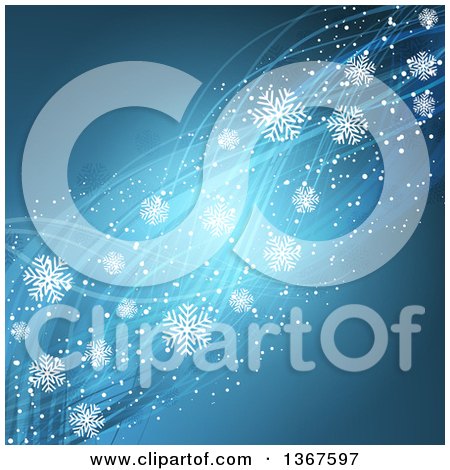 Clipart of a Blue Christmas Background with Snowflakes and Waves - Royalty Free Vector Illustration by KJ Pargeter