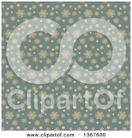 Clipart of a Retro Tan and Blue Snowflake Pattern Background - Royalty Free Vector Illustration by KJ Pargeter