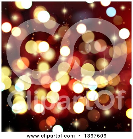 Clipart of a Christmas Background of Stars and Bokeh Flares - Royalty Free Illustration by KJ Pargeter