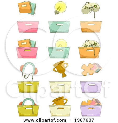Clipart of Sketched Organization Bins - Royalty Free Vector Illustration by BNP Design Studio