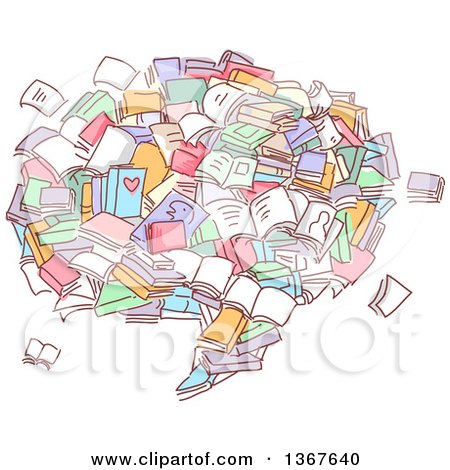 Clipart of Sketched Books Forming a Speech Balloon - Royalty Free Vector Illustration by BNP Design Studio