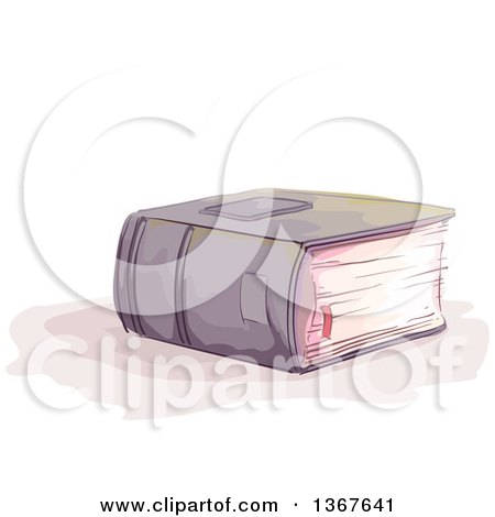 Clipart of a Sketched Thick Book with a Ribbon Marker Sticking out - Royalty Free Vector Illustration by BNP Design Studio
