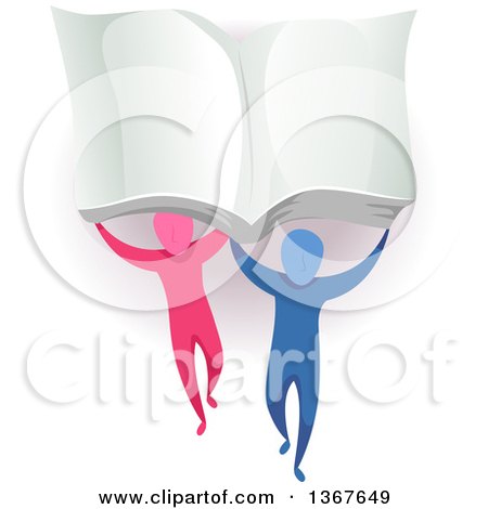 Clipart of Pink and Blue Men Carrying a Giant Open Book - Royalty Free Vector Illustration by BNP Design Studio