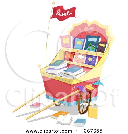 Clipart of a Fancy Cart with Books for Sale - Royalty Free Vector Illustration by BNP Design Studio