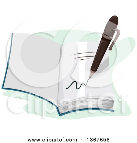Clipart of a Pen Signing a Page in a Book - Royalty Free Vector Illustration by BNP Design Studio