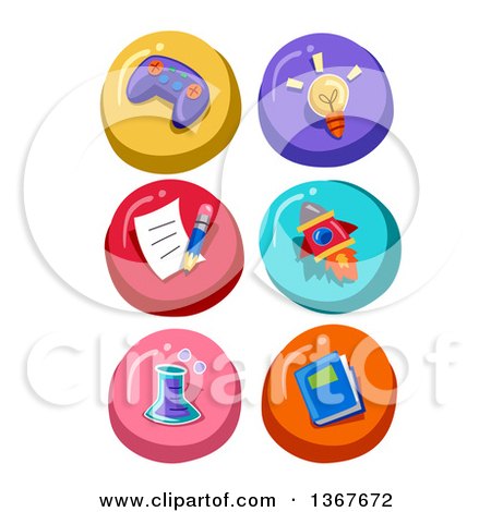 Clipart of Colorful Round Educational Icons - Royalty Free Vector Illustration by BNP Design Studio