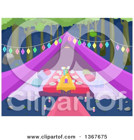 Clipart of a Formal Glamping Tent with a Table Decorated with Lights - Royalty Free Vector Illustration by BNP Design Studio