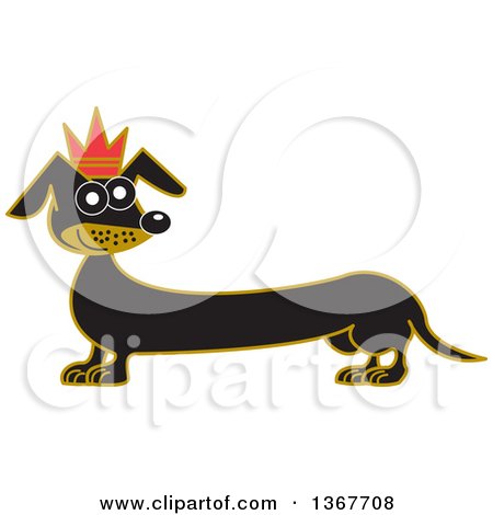 Clipart of a Retro Prince Dachshund Dog Wearing a Crown - Royalty Free Vector Illustration by Andy Nortnik
