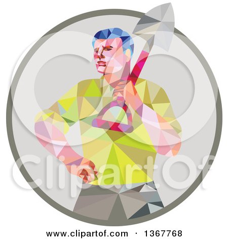 Clipart of a Retro Low Poly Styled Male Gardener Holding a Shovel in a Circle - Royalty Free Vector Illustration by patrimonio