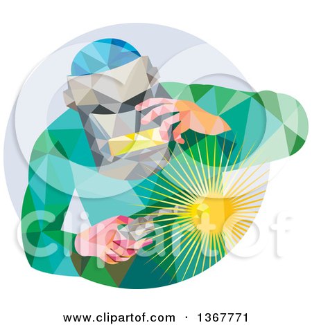 Clipart of a Retro Low Poly Welder in a Circle - Royalty Free Vector Illustration by patrimonio