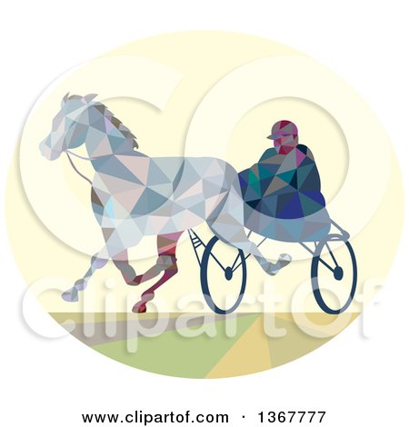 Clipart of a Geometric Low Poly Man Horse Harness Racing - Royalty Free Vector Illustration by patrimonio