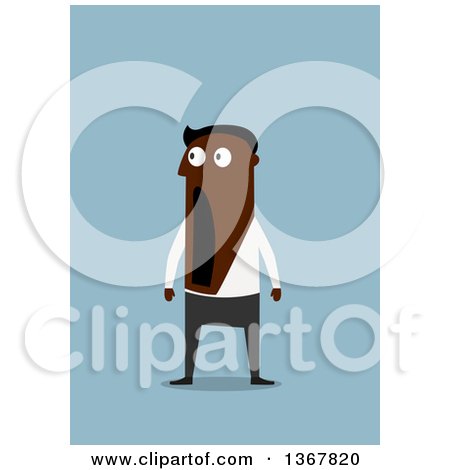 Clipart of a Flat Design Black Business Man Dropping His Jaw, on Blue - Royalty Free Vector Illustration by Vector Tradition SM