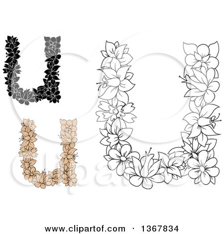 Letter u watercolor floral background Royalty Free Vector