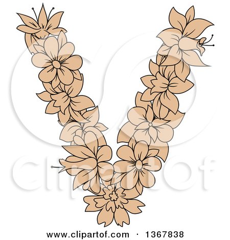 Clipart of a Tan Floral Uppercase Alphabet Letter V - Royalty Free Vector Illustration by Vector Tradition SM