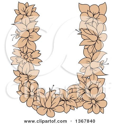 Clipart of a Tan Floral Lowercase Alphabet Letter U - Royalty Free Vector Illustration by Vector Tradition SM