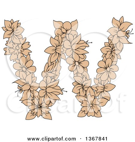 Clipart of a Tan Floral Uppercase Alphabet Letter W - Royalty Free Vector Illustration by Vector Tradition SM