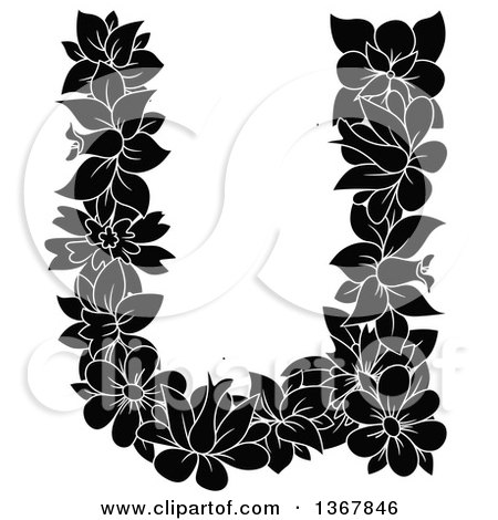 Clipart of a Black and White Floral Lowercase Alphabet Letter U - Royalty Free Vector Illustration by Vector Tradition SM