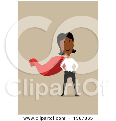 Clipart of a Flat Design Black Business Woman Super Hero, on Tan - Royalty Free Vector Illustration by Vector Tradition SM